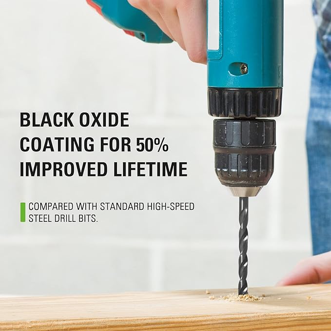Greenworks 60 Piece Black Oxide Drilling and Driving Bit Set with Modular Case for Wood, Metal, Plastic, and Masonry,3X Longer Life,135째 Split Point,Precision-Milled