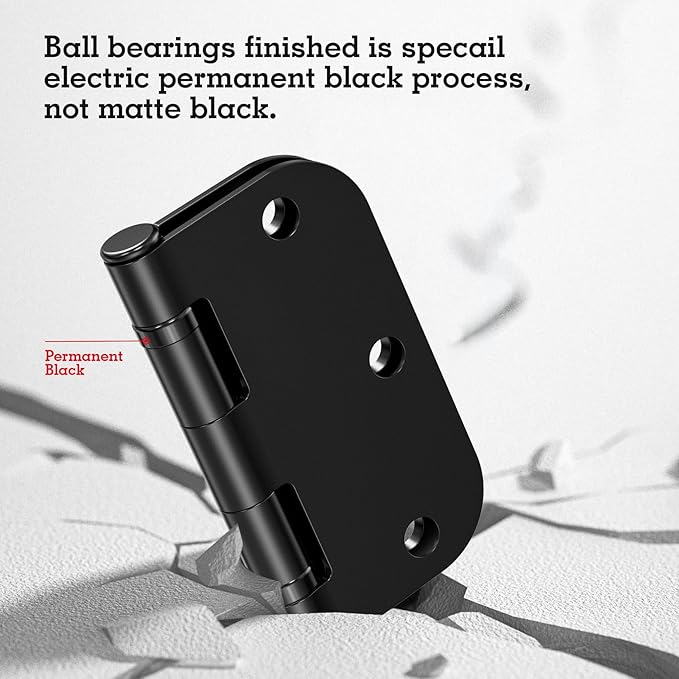 18 Pack Ball Bearing Round Matte Black Door Hinges 3.5 Inch 5/8" Radius Anti Squeak Interior 3-1/2"Flat Bifold Standard Bedroom Indoor for Doors 3 ½" Hardware Essentials House Home Decor Accessories