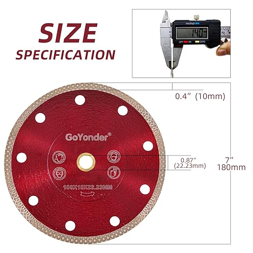 GoYonder Super Thin 7" Grinder Blades Tile Blade, Diamond Saw Blade for Cutting Porcelain Tiles Granite, 180mm Tile Cutting Blade for Angle Grinder (7inch-Red)