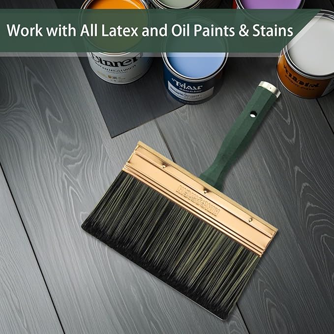 Deck Stain Brush, 9 Inch Deck Paint Brush with Threaded Handle for Extension Pole, Wide Large Brushes for Staining Wood, Fence, Walls, Lime Wash Paint Brush