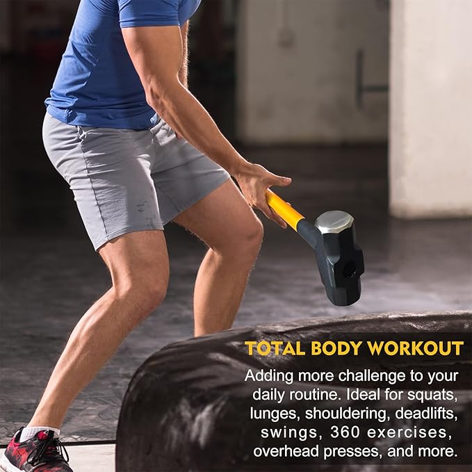 Sledge Hammer with Heavy Duty Construction,35-Inch Fiberglass Handle, Overstrike Protection, Textured Grip,6lbs Sledgehammers Strike Drilling/Crack Hammer