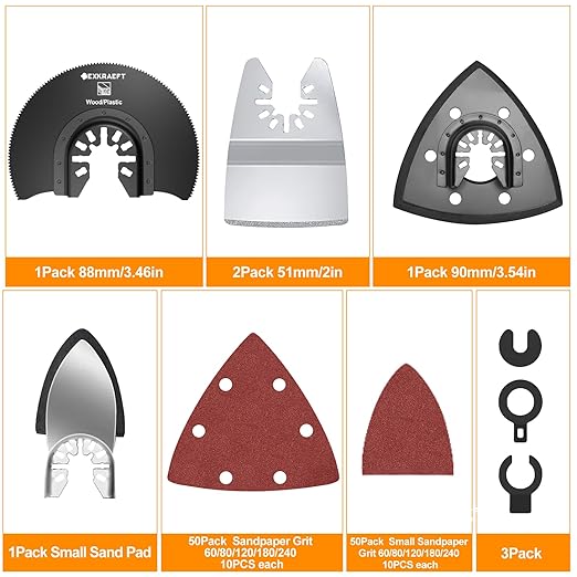 136 PCS Oscillating Tool Blade, Multi Tool Blades Kits with Sandpaper, Arc Edge & Titanium, Oscillating Saw Blades for Wood Metal, Universal Multitool Blades Fit Milwaukee, Ryobi