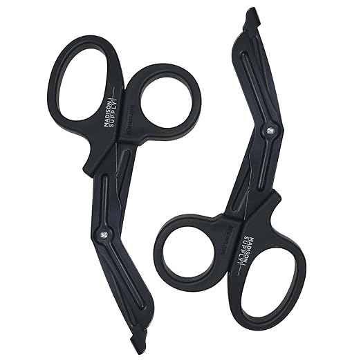 Madison Supply Medical Scissors, EMT and Trauma Shears - 7.5-Inch Bandage Scissors, Stainless Steel Medical Shears - Fluoride-Coated Blades for First Responders, Nurses, and Doctors (2 Pack, Black)