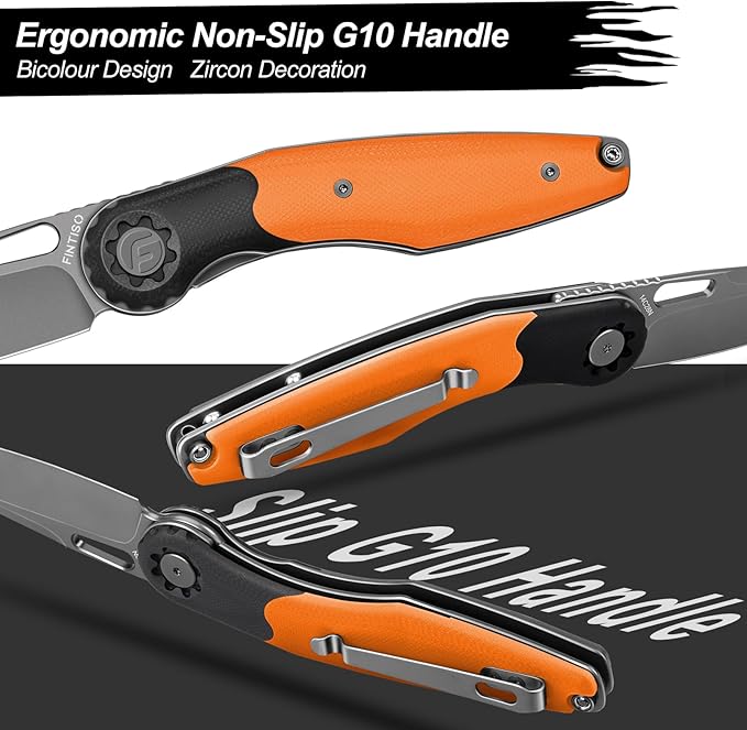 FINTISO Pocket Knife 3.5" Folding Knife Premium 14C28N Blade, Bicolour G10 Handle Design with Pocket Clip for Men Women, Small EDC Knife for Camping, Hunting, Hiking, Survival and Outdoor Activities, ROOK Series