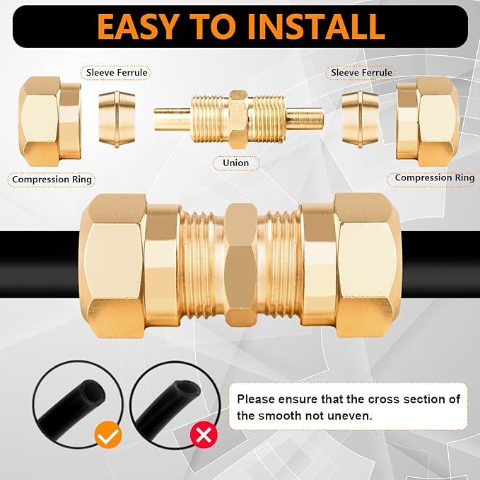 85Pcs DOT Air Brake Line Fittings,1/4" 1/8" 3/8" 1/2" Brass DOT Compression Air Nylon Tubing Fittings Assortment Repair Kit for Truck or Industrial Air System