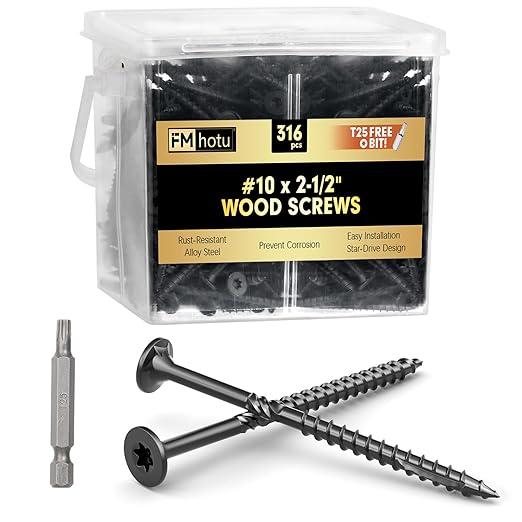 #10 x 2-1/2??Deck Screws, 316Pcs Star Drive Wood Screws, Rust Resistant Timber Screws for Timber/Log/Landscaping Wood, T25 Star Bit Included, Black