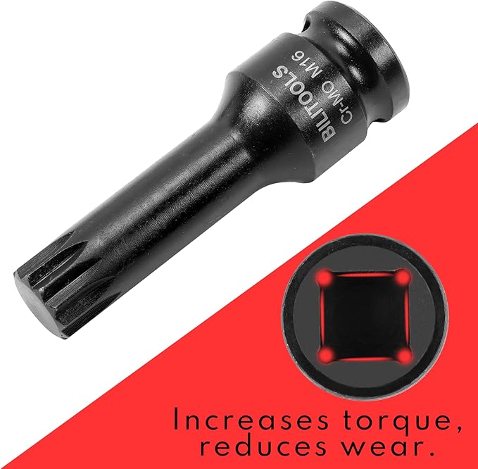 BILITOOLS 8-Piece Impact XZN Triple Square Spline Bit Socket Set 1/2 inch Drive, M5-M18, Cr-Mo Steel