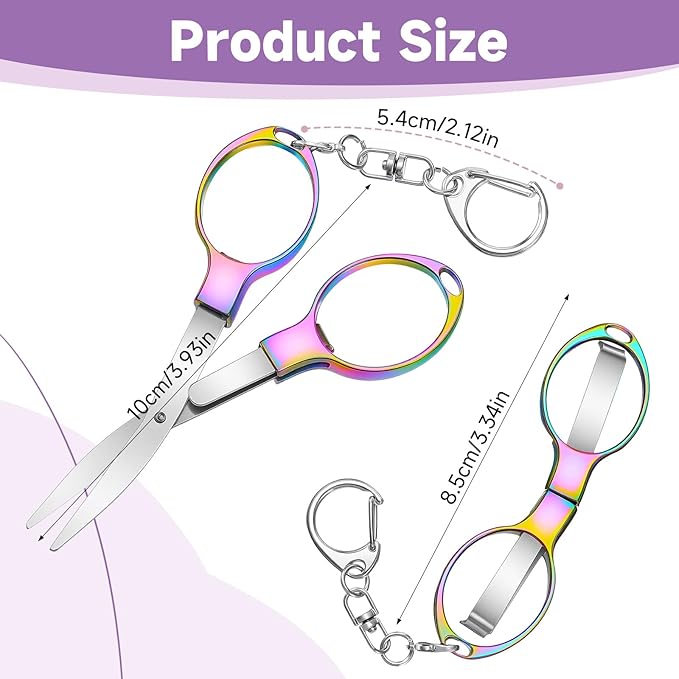 2 Pcs Foldable Scissors with Keychain Badge Reel Scissors Safety Foldable Scissor Small Fishing Scissor Safety for DIY Crafting Projects
