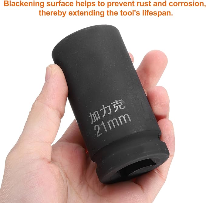 HARFINGTON 4 Point Square Socket 3/4" Drive by 21mm Metric Square Impact Socket 40CR Blackening Standard Wheel Sockets Pneumatic Socket Tool for Auto Repair Mechanical Maintenance Home Use