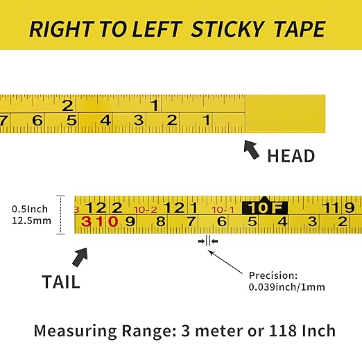 2Pcs Steel Self-Adhesive Measuring Tape, Imperial & Metric Tape Measure Sticker Ruler, Left to Right and Right to Left Stick on Tape Measure for Workbench, Woodworking, Saw & Drafting, 310cm/122Inch