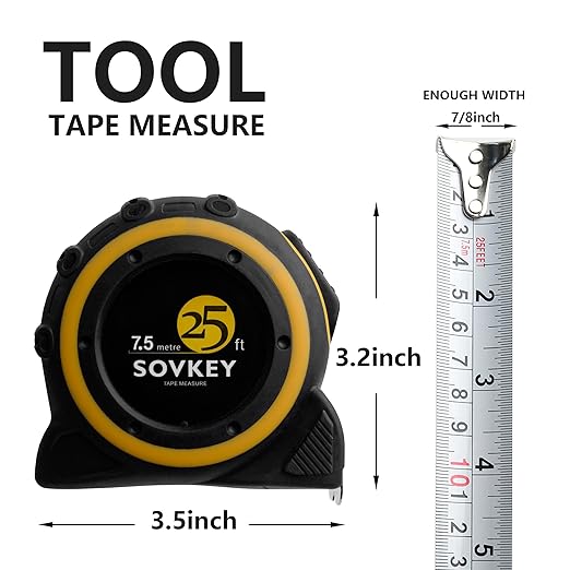 25ft(7.5-Meters) Tape Measure, Self-Lock, Dual Scale,Easy Read Measuring Tape, 6 Pieces