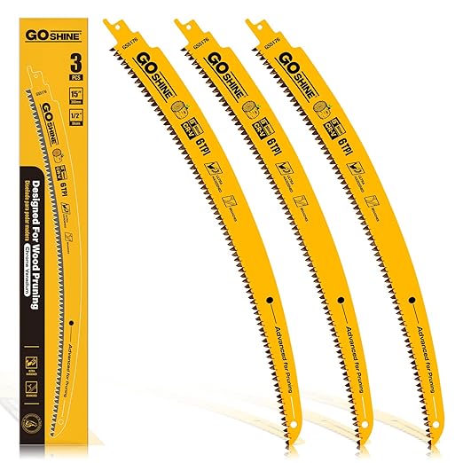 Goshine Japanese Teeth Reciprocating Saw Blades,15" Arc Curved Wood Pruning Sawzall Blades for Tree Trimming & Wood Cutting(6TPI/3Pack)