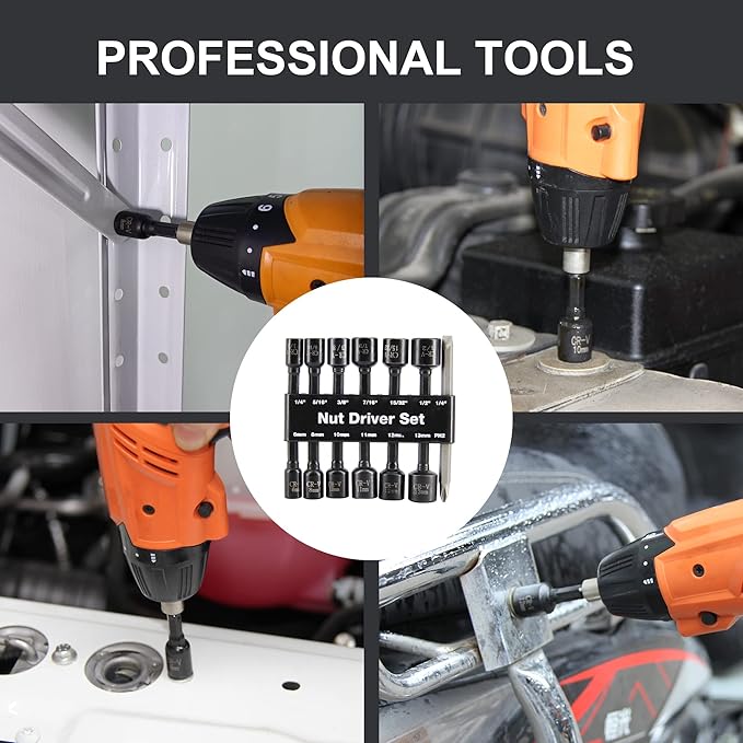 MacWork 14PCS Magnetic Hex Nuts Driver Set for Impact Drill, CR-V Steel, SAE 1/4" to 15/32", Metric 6mm to 13mm, 1/4" Hex Shank Drill Bit Set Screwdriver Socket Set