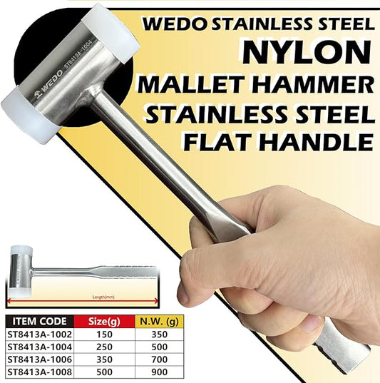 WEDO Nylon Hammer,150g(0.3lb),Dead Blow Hammer,Stainless Steel,Double-Face Mallet with Stainless Steel Flat Handle,Corrosion Resistant,Non-Recoil Hammer for Construction,Automotive,Home Decoration