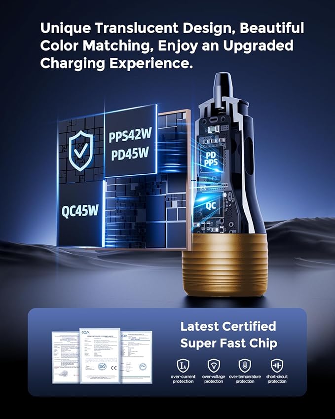 SUNDA 90W USB C Fast Car Charger, 2-Port Car Adapter, PD45W/QC45W QC 3.0 Phone Charger for iPhone 17/16 Pro/Max/iPhone 15/Laptop/Galaxy/Samsung S25/S24 (Gold)