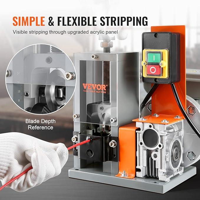 VEVOR Electric Wire Stripping Machine, 0.06''-1.18'' Automatic Wire Stripper, 180 W, 60 ft/min with Visible Stripping Depth Reference