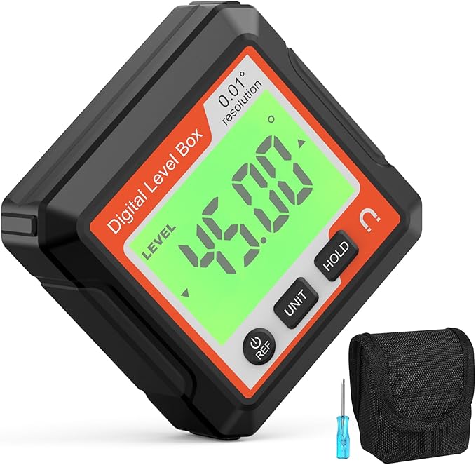 Abizarch Digital Angle Finder Magnetic Angle Gauge LCD Digital Level tool Protractor Inclinometer Level Box Backlit Portable Angle Measurement Tool Battery Operated (black+white) (Black+Red)
