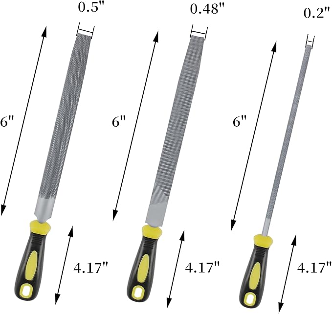 6-inch Metal File Set, 3-Piece Double Cut Steel File, Includes Round/Half-Round/Flat, Work for Metal, Wood