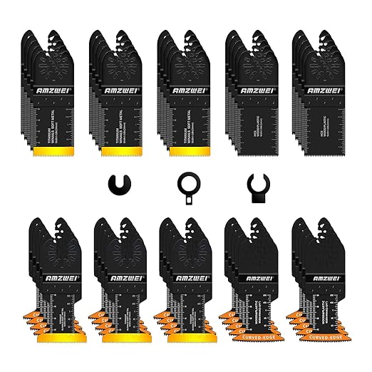 50PCS Titanium Oscillating Tool Blades, Curved Edge Oscillating Saw Blades for Metal, Wood, Plastic, Quick Release Multi Tool Blades Compatible with Dewalt Milwaukee Ryobi Rockwell Fein