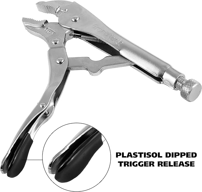 GreatNeck 74230 5-Piece Locking Plier Set ??Curved & Long Nose Pliers with Plastisol Trigger Release, Diagonal Tooth Grip, Wire Cutter & Storage Pouch ??Durable Alloy Steel Construction