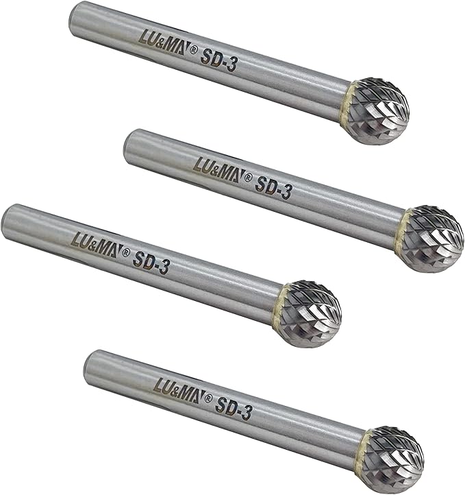 SD-3 Tungsten Carbide Burr Rotary File, Double Cut Ball Burs, 4pcs by LU&MN