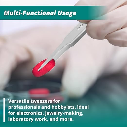 Excelta Ultra-Precision Tweezers, Straight Tapered Flat Point, Anti-Magnetic Stainless Steel, 4.75" Length, 0.059” Wide, Professional