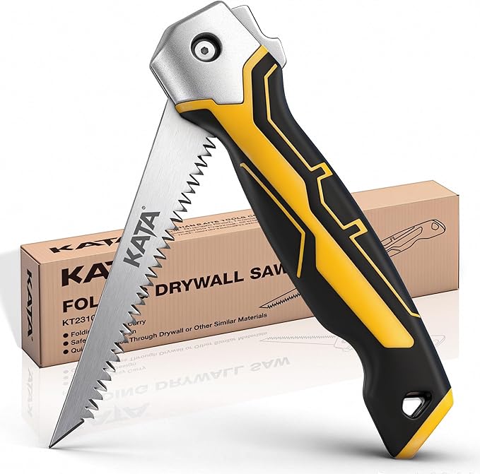KATA Folding Drywall Jab Saw, Drywall knife with Soft Grip Handle, Keyhole Handsaw, Jab Saw with 7TPI Triple Teeth 65Mn Steel Sharp Blade for Wallboard, Plywood Sheetrock and PVC Cutting