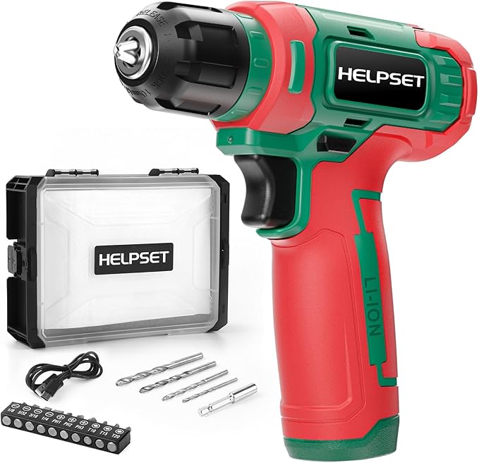 8V Cordless Drill Driver Set with 3/8" Keyless Chuck, 15pcs Bits, Type-C Charging, Built-in LED and Variable Speed for Drilling and Screwing, Toolbox(Christmas)