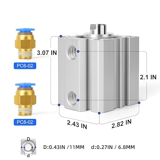 TAILONZ PNEUMATIC 50mm Bore 50mm Stroke Pneumatic Small Thin Cylinder Aluminum Pneumatic Air Cylinder SDA50-50