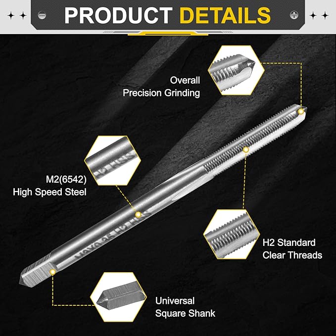 uxcell Hand Plug Tap M3 x 0.35 H2 Metric Thread Plug Style Taps Straight Flute Screw Tapping Threading Tool High Speed Steel HSS6542