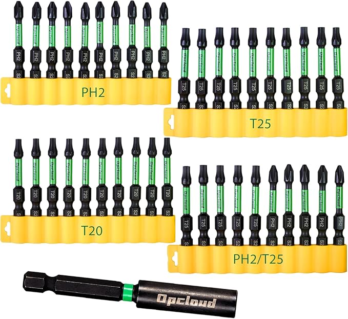 Impact Screwdriver Bit Set, 41 Pcs 2??S2 Steel PH2/T25/T20 Magnetic Tips Driver Power Bit Set with Extension Impact Bit Holder