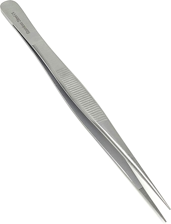Stainless Steel High Precision Forceps with Fine Strong Straight Serrated Point to use Engineer Labware for Scientific Use 6" (15.2 cm), (6 Inch)