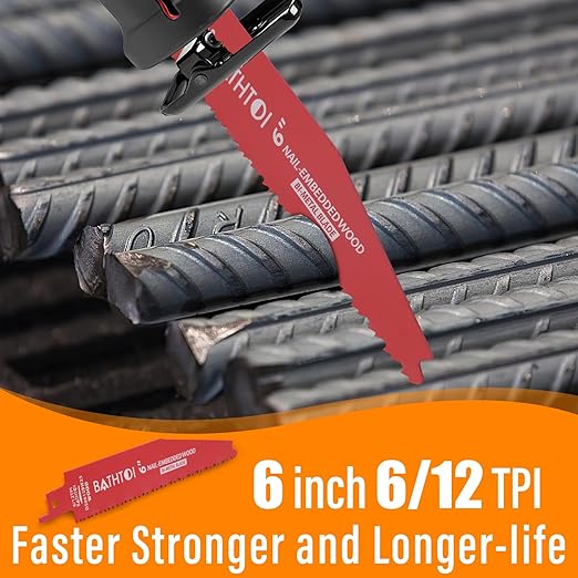 25 Pack 6 Inch 6/12 Tpi Reciprocating Saw Blades for Wood and Nail-Embedded Wood Cutting, Bi-Metal Sawzall Blades with 8% Cobalt for Longer Life and Faster Cutting Speed