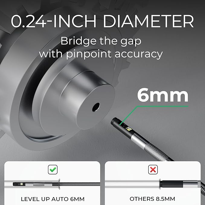 Two-Way Articulating Borescope 360째, Dual Lens Inspection Camera with Light, 6mm Lens Snake Camera for Mechanic Inspections, and Plumbing, .24in Borescope Automotive, Industrial Endoscope, 5ft