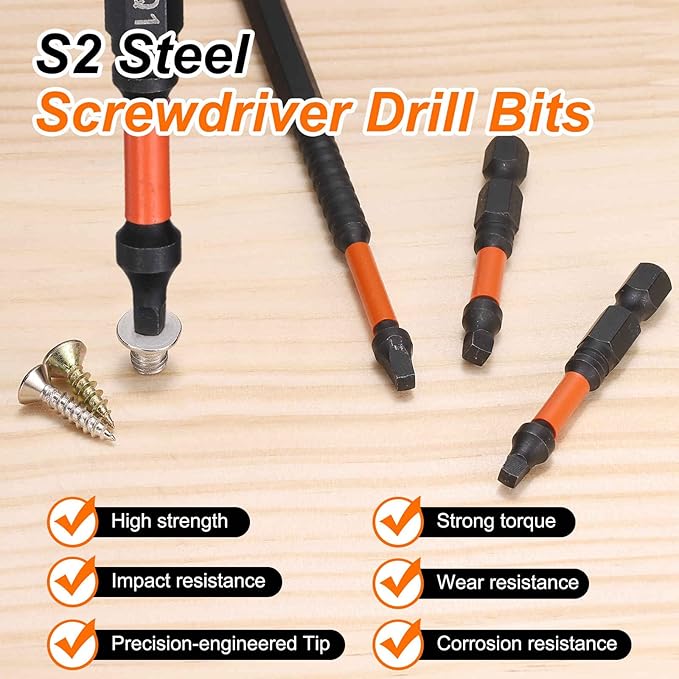 HARFINGTON 3pcs Square Head Screwdriver Bits 1/4" Hex Shank SQ1/SQ2/SQ3 Magnetic Head 6" Length S2 Steel Screw Driver Drill Bit for Repair Work Electric Screw Driver