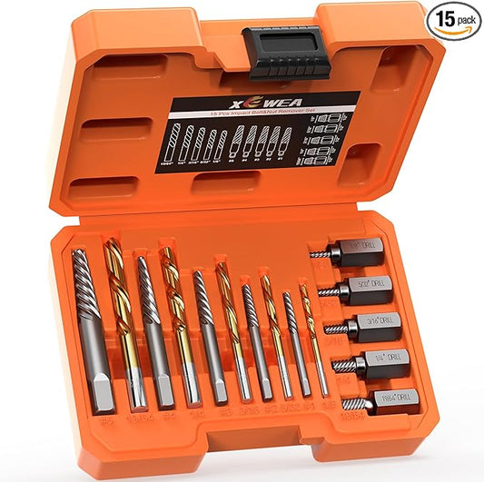 Screw Extractor Drill Bit Set,Chrome Molybdenum Alloy Steel Screw Remover for Removing Stripped Screws and Broken Bolts Ez Out Stripped Rounded-Off Damaged Bolts Screws&Studs Removal Tool