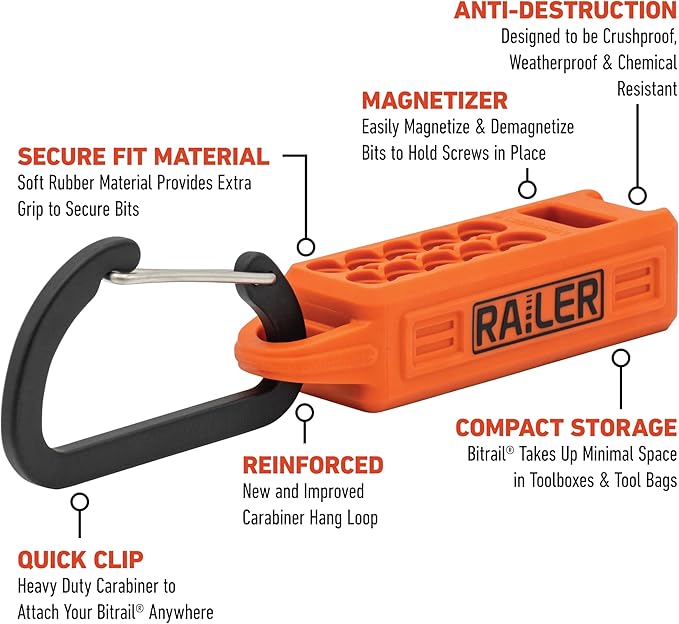 Screwdriver Magnetizer Bit Holder Organizer ??Railer 10-Hole Magnetizer/Demagnetizer Bit Organizer Holder with Carabiner