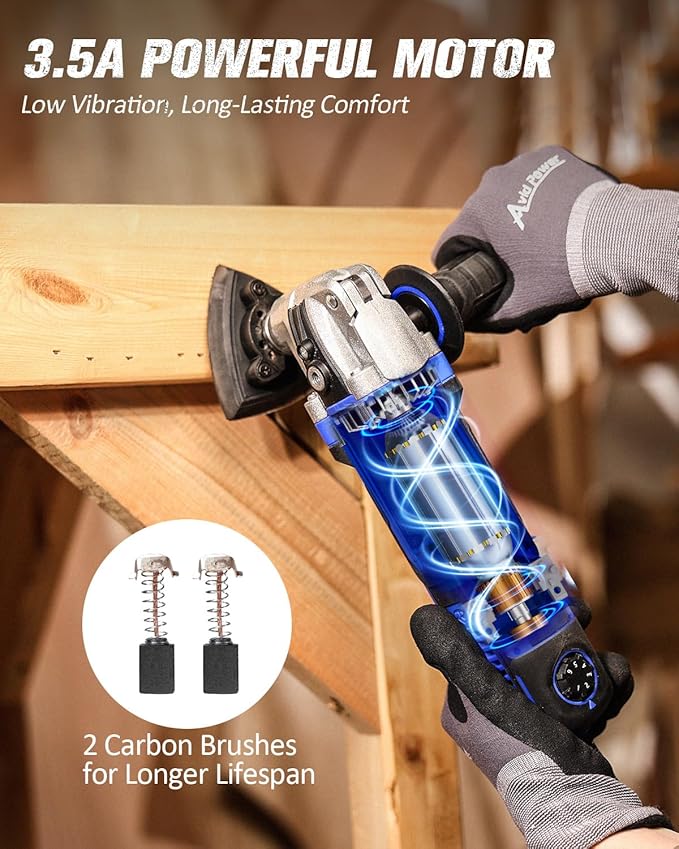 AVID POWER Oscillating Tool, 3.5-Amp Oscillating Multi Tool with 4.5째 Oscillation Angle, 6 Variable Speeds and 13pcs Saw Accessories, Auxiliary Handle and Carrying Bag - Blue