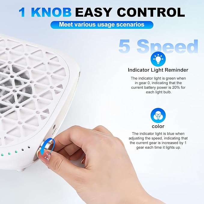 ANGNYA Nail Dust Collector with 2 Brushless Turbo Fans and Built-in Battery, G5 Professional 12000RPM Nail Vacuum Dust Collector, 30PCS Filter Papers Included, 99.99% Suction Power