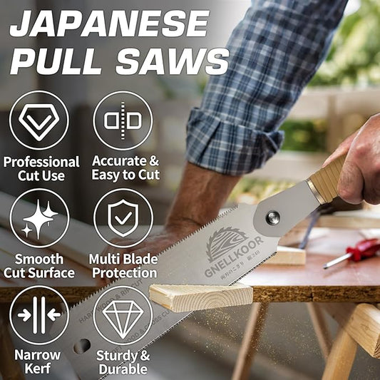 Japanese Hand Pull Saw, 9.5 In Ryoba Double Edge Saw of 9/18 TPI Professional Rip & Cross Cut Tool to Help Carpenter for achieve Soft Hard Woods or Furnitures Cutting Work Accurately Quickly