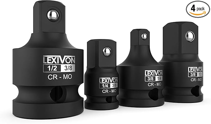 LEXIVON Impact Socket Adapter and Reducer 4-Piece Set | 1/4" - 3/8" - 1/2" Impact Driver Conversions, Chrome Molybdenum alloy steel (LX-112)