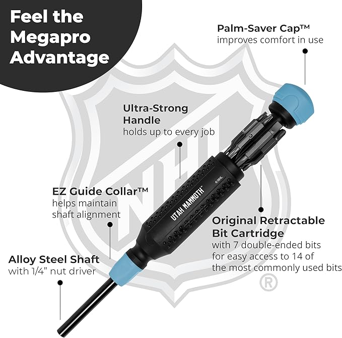 MEGAPRO짰 NHL짰 Team Edition Multi-bit Screwdriver | Officially Licensed NHL짰 Gear | Durable, Ergonomic, Pro-Grade Screwdriver (Utah Mammoth??