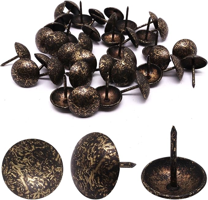 YuGtcen 40pcs Upholstery Tacks for Furniture, Decorative Nails Thumb Tacks Metal Upholstery Nails for Wood Pins Vintage Furniture Tack (18x23mm, Antique Bronze)