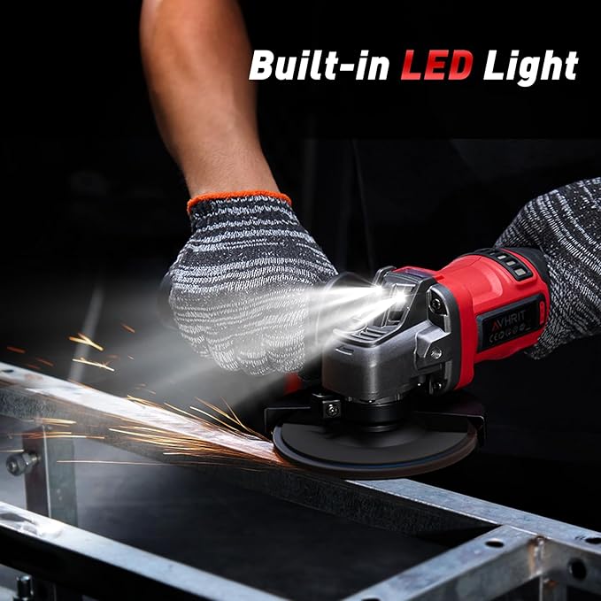 Cordless Angle Grinder 4-1/2 Inch, 21V Brushless Battery Grinder Tool with 2횞4.0Ah Batteries, Adjustable 3-speed with LED for Metal Cutting, Grinding, Rust Removal