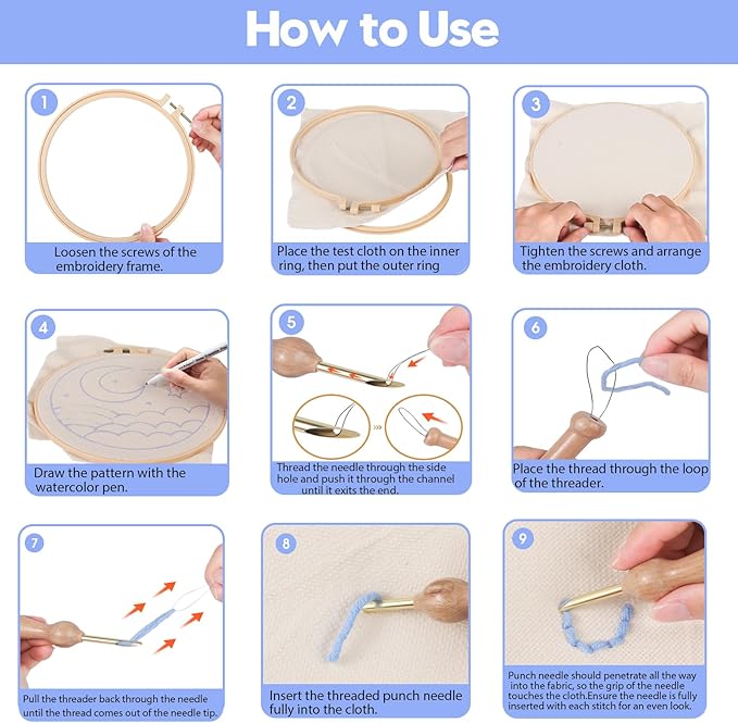 Cheloment Punch Needle Tool with Embroidery Hoop, Adjustable Punch Needle Kit for Adults Beginner, Hand Sewing Lover