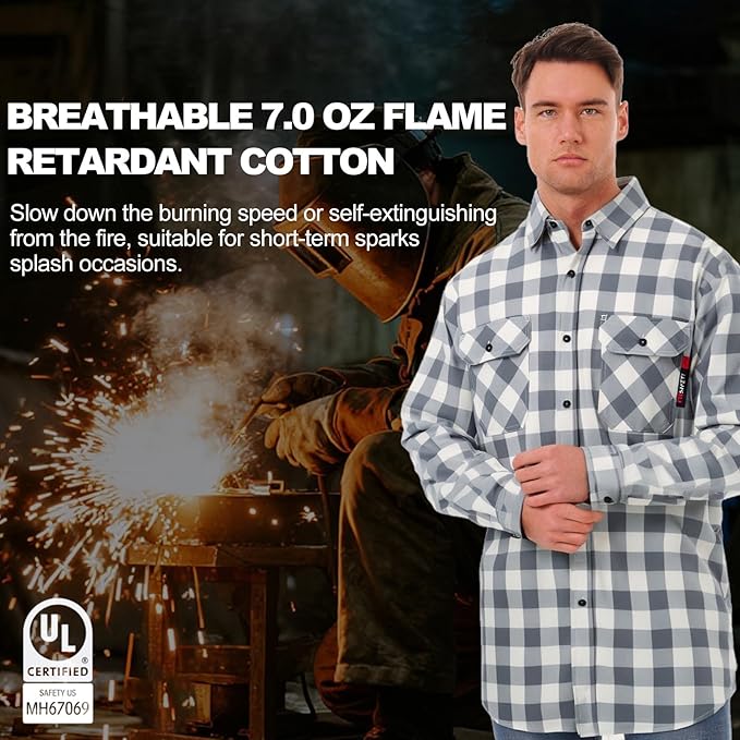 SKSAFETY 7oz FR Shirts for Men, Welding Shirt Hi Vis Flame Resistant 100% Cotton Fire Retardant Longsleeve Shirt CAT2
