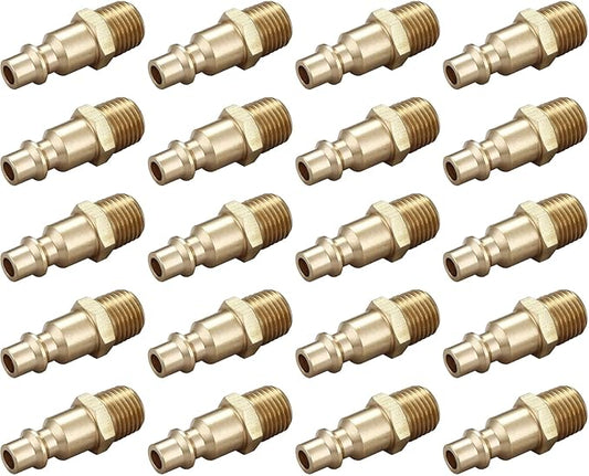 Air Hose Fittings And Quick Connect Air Fittings, 1/4 Inch NPT Brass Male Air Coupler Plug (20 Piece) Industrial Type D, Air Compressor Fittings