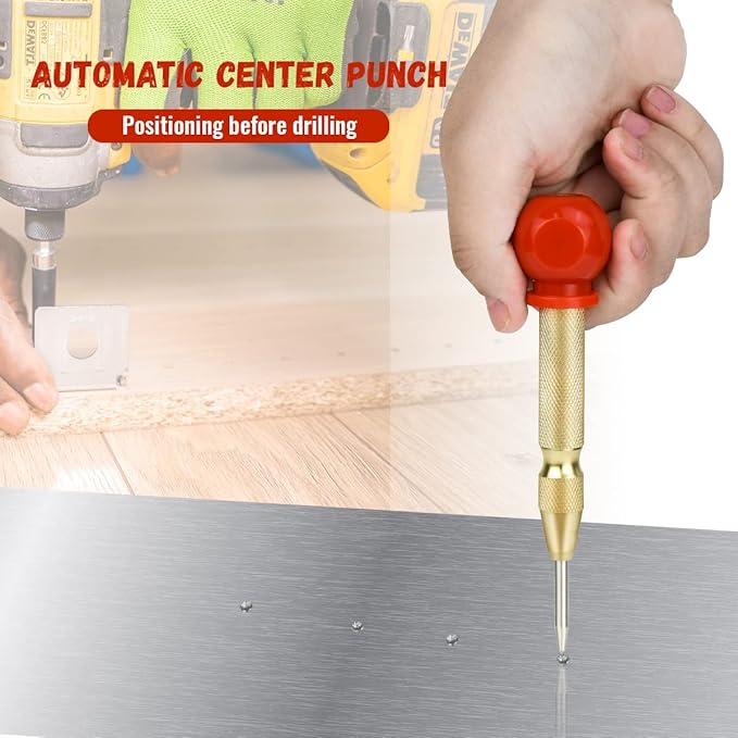 2 Pack Automatic Center Punch, 5 Inch Crushing Hand Tool Spring Punch with Cushion Cap, Metal Impact Center Hole Punch for Metal Wood Glass Plastic(Gold)