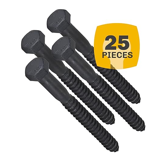 1/2" x 5?? 25-Piece Black Lag Bolts, Rustproof 4-Layer Ceramic BLAKOTE, 2X Protection of Galvanized Lag Screws, for Decks Pergolas by Makers Bolt