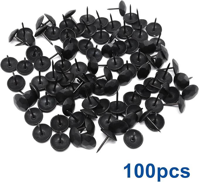 YuGtcen 100pcs Upholstery Tacks, Decorative Nails Thumb Tacks Metal Upholstery Nails for Wood Upholstery Pins Vintage Furniture Tacks (15x20mm, Matte Black)